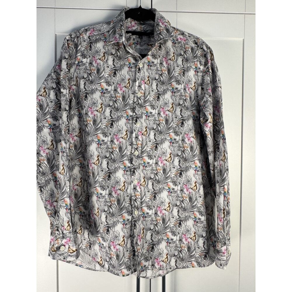 Ted Lapidus Paris Tropical Print Shirt Mens 39/40 Designer Button Down S/M